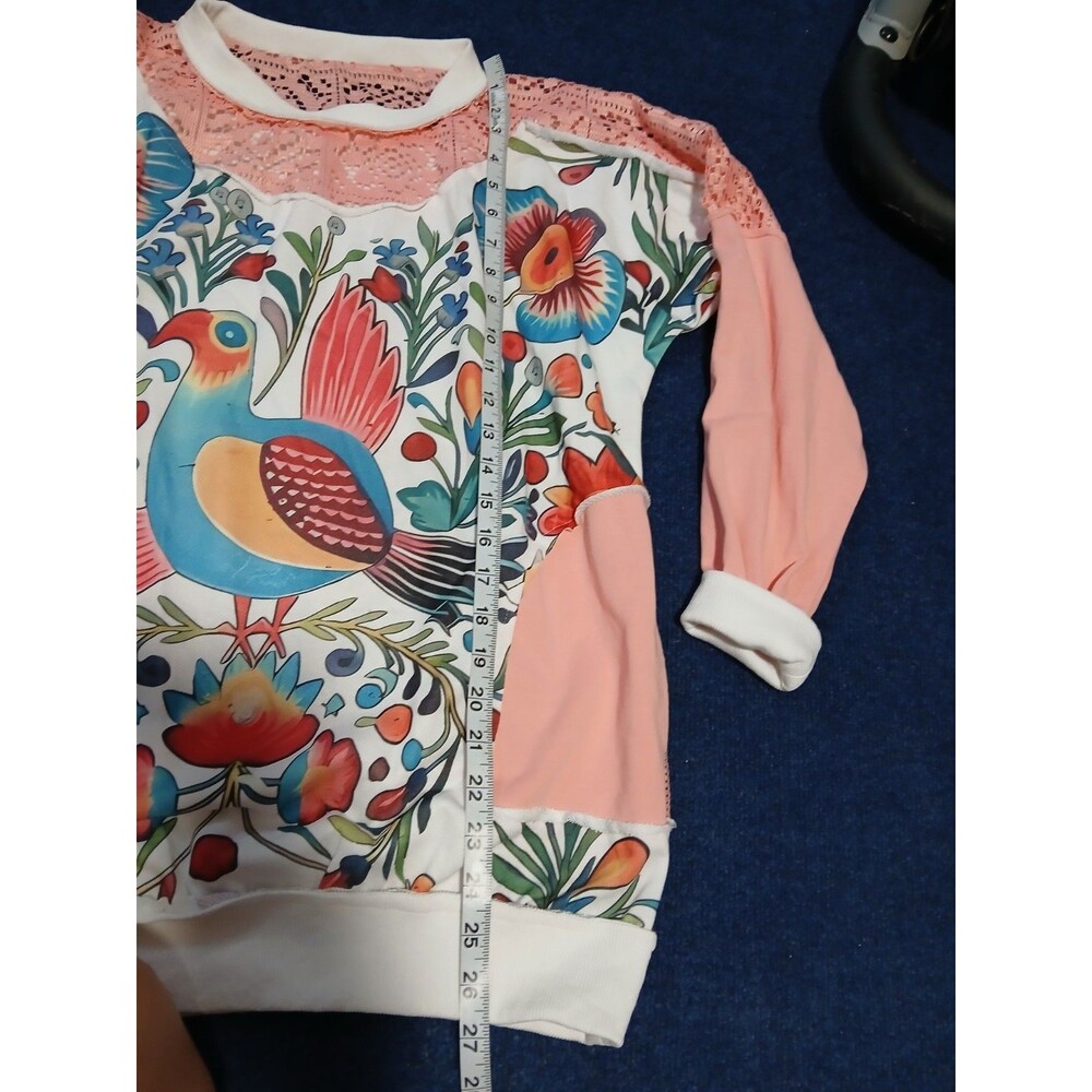 Tropical Bird with Colorful Flowers Sweatshirt/Pockets Medium NWOT - Picture 7 of 8